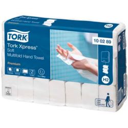 TORK Colis de 21 paquets d'Essuie-mains Premium XPress+ 2 plis en Z 150 formats : 21 x 25,5 cm Blanc