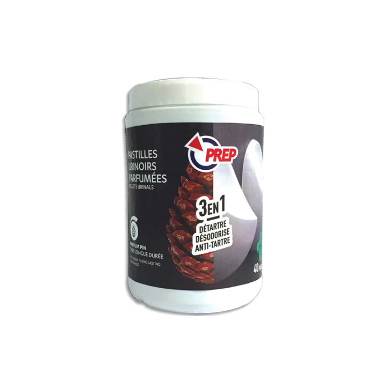  PREP Boîte de 40 pastilles pour urinoirs, nettoie, désodorise, détartre, parfum Pin