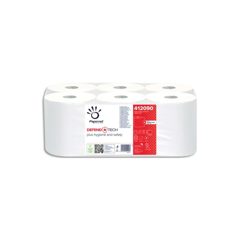 PAPERNET Colis de 6 bobines d'essuie-mains 2 plis pure ouate de cellulose L140m Blanc pour Autocut
