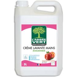 L'ARBRE VERT Bidon de 5 Litres Crème lavante mains parfumée à la Pêche sans colorant Ecolabel