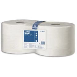 TORK Lot de 2 Bobines papier d'essuyage Basic W1 510 mètres, 2 plis, Format prédécoupé 23,5 x 34 cm blanc