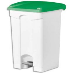  Collecteur à pédale Blanc couvercle Vert en polyéthylène 45 Litres - Dim. : L41 x H60 x P39 cm