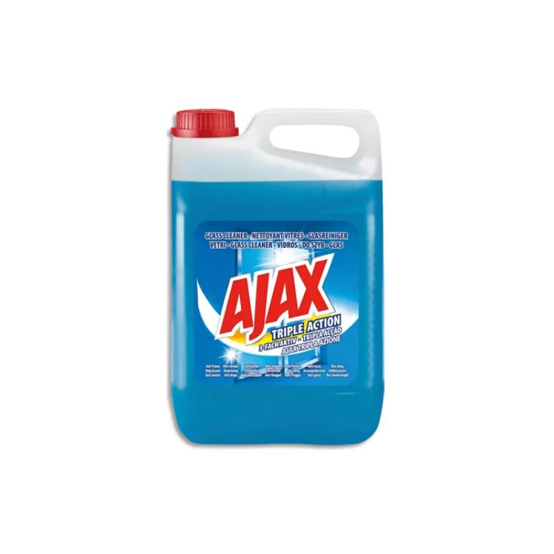 AJAX Bidon 5 Litres Nettoyant vitres et surfaces modernes Bleu 3en1  anti-traces, dégraissant, anti-goutte