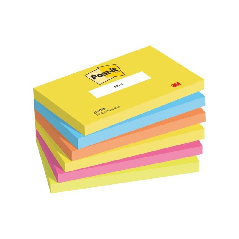 POST-IT Lot de 6 blocs repositionnables coloris fluo dimensions 76x127mm