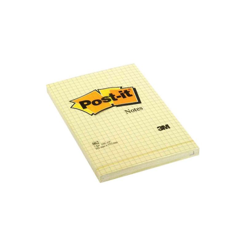 POST-IT Bloc repositionnable de 100 feuilles 102 x 152 mm Jaune quadrillé