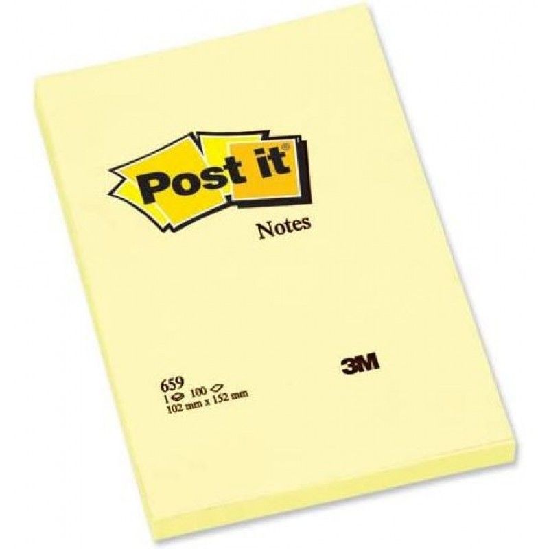 POST-IT Bloc repositionnable de 100 feuilles 102 x 152 mm Jaune uni