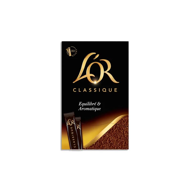 L'OR Boîte distributrice de 80 Sticks Café soluble lyophilisé Arabica goût équilibré et aromatique 144g