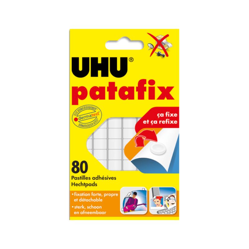 UHU Etui de 6 bandes prédécoupées de 80 pastilles Patafix Blanche