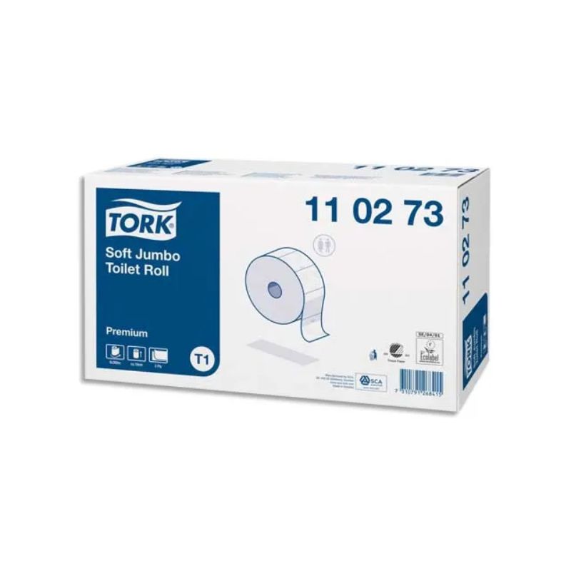 TORK Colis de 6 Bobines de Papier toilette Maxi Jumbo Premium doux 2 plis L360 m x D26 cm Blanc logo Bleu