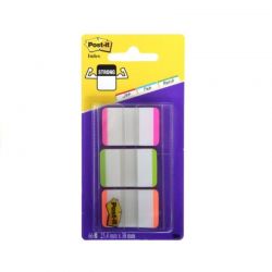 POST-IT Blister de 3 x 22 marque-pages rigides 25x44 mm, transparent liseret Orange/Rose/vert