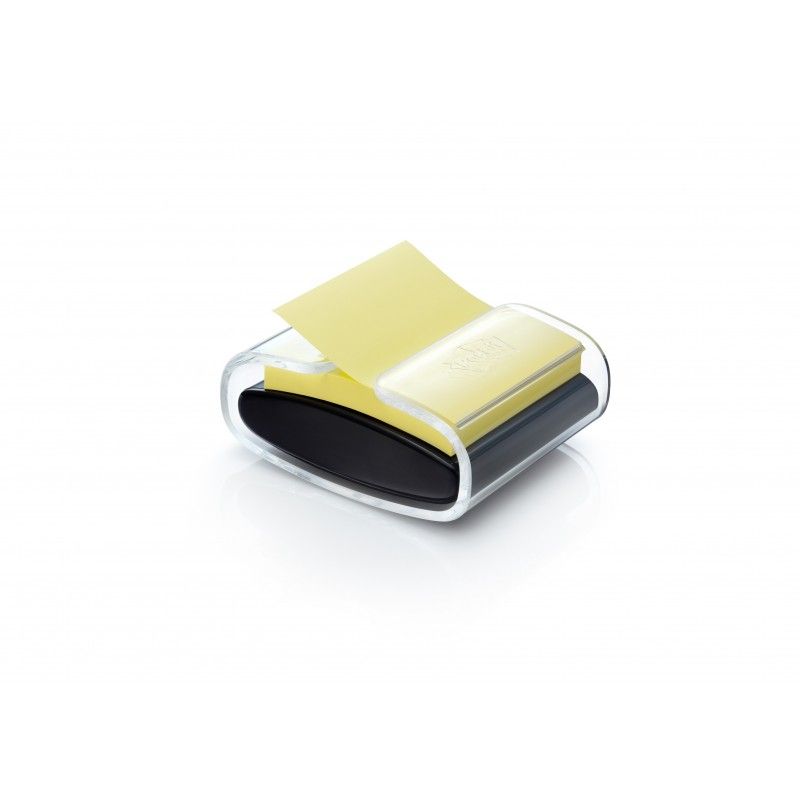 POST-IT Dévidoir Z-notes Pro Noir rechargeable + 1 bloc Z-notes Super Sticky Jaune 76 x 76 mm