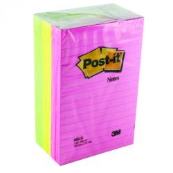 POST-IT Lot de 6 blocs repositionnables de 100 feuilles 102 x 152 mm néon assortis