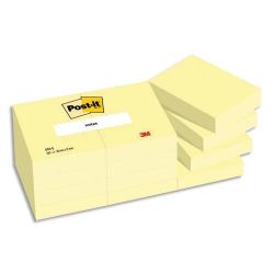 POST-IT Lot de 12 blocs repositionnables de 100 feuilles 38 x 51 mm Jaune