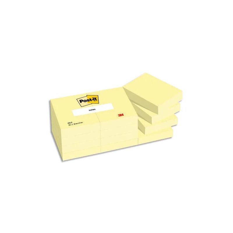 POST-IT Lot de 12 blocs repositionnables de 100 feuilles 38 x 51 mm Jaune