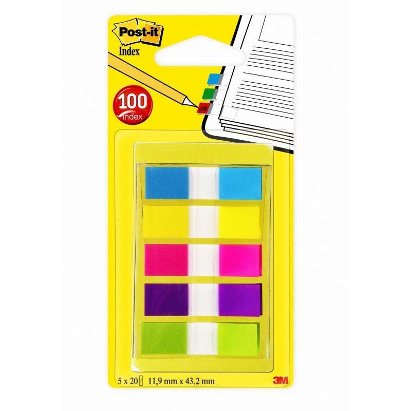 POST-IT Marque-pages POST-IT étroits (5x20) couleurs néon dans dévidoir
