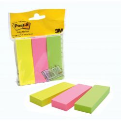 POST-IT 3 blocs de 100 marque-pages standards format 25x76mm coloris assortis