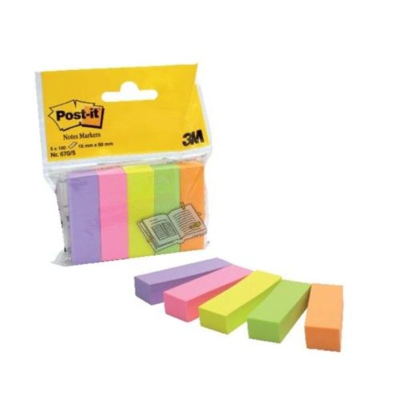 POST-IT Marque-pages papier (5x100) couleurs néons assortis