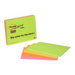 POST-IT Lot 4 blocs assortis Super Sticky 45 feuilles 203x152mm (vert néon, Jaune, Orange néon, Fuchsia)