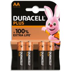 DURACELL Piles alcalines AA Plus 100%, 1,5V LR6 MN1500, lot de 4 piles