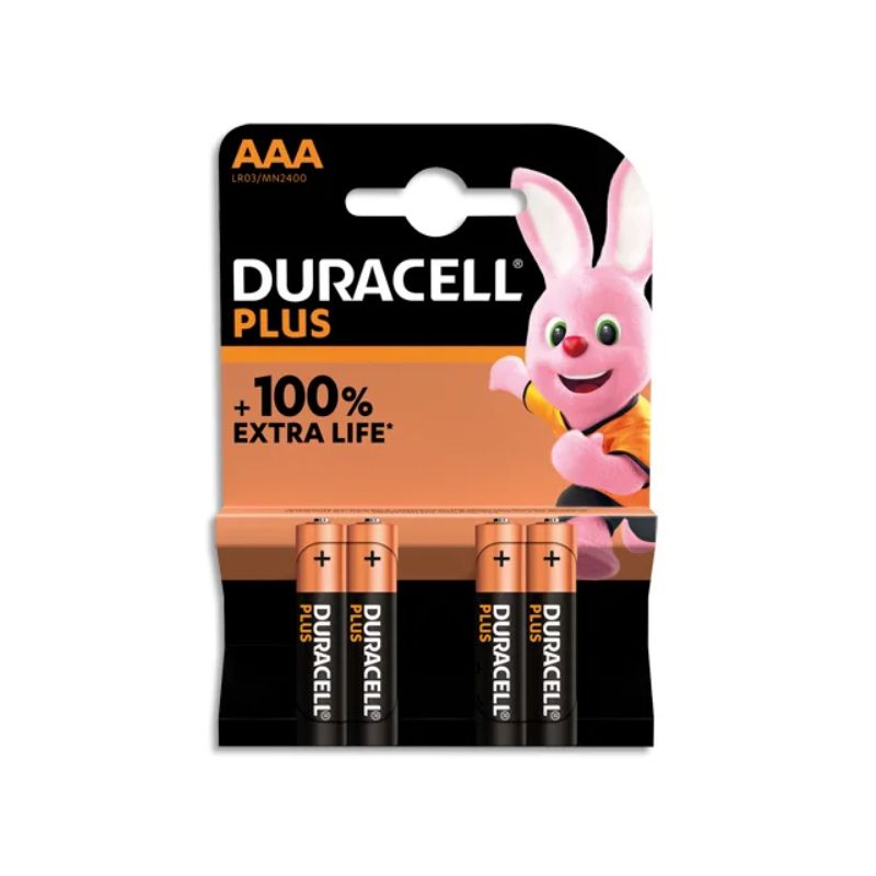 DURACELL Piles alcalines AAA Plus 100%, 1.5V LR03 MN2400, lot de 4 piles