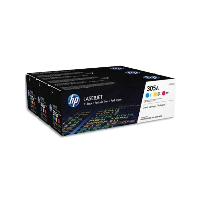 HP 305A CF370AM Pack de 3 Toners Cyan, Magenta et Jaune Authentiques pour HP Color LaserJet Pro M351 / M375 / M451 / M475