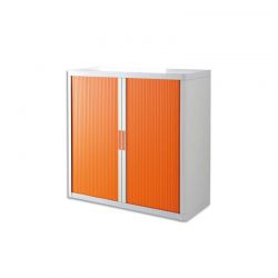 PAPERFLOW EasyOffice armoire démontable corps teinté Blanc rideau Orange L110x H104x P41,5 cm