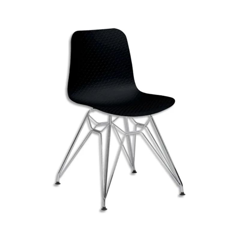 PAPERFLOW Lot de 2 chaises UXSTEEL en polypropylène, pied chromé, assise noire, H79xL49,5xP50,5 cm