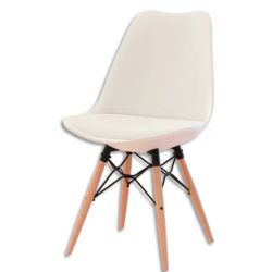 PAPERFLOW Lot de 2 Chaises Dogewood Blanches en polypropylène avec coussin, piètement en hêtre massif