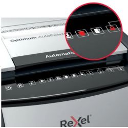 REXEL Destructeur de documents Optimum Auto+ 50X P-4, coupe croisée, 4x28mm, 50 feuilles, 20 L 2020050XEU