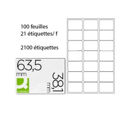 Étiquette adhésive q-connect 63.5x38.1mm coins arrondis imprimante jet d'encre laser copieur 100 feuilles 2100 unités