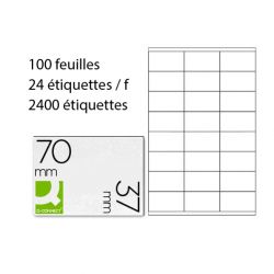 Étiquette adhésive q-connect 70x37mm coins droits imprimante jet d'encre laser copieur boîte 100 feuilles 2400 unités.