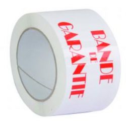 Ruban adhesif imprime bande de garantie polypropylene 28 microns silencieux economique 48mmx100m coloris blanc/rouge.