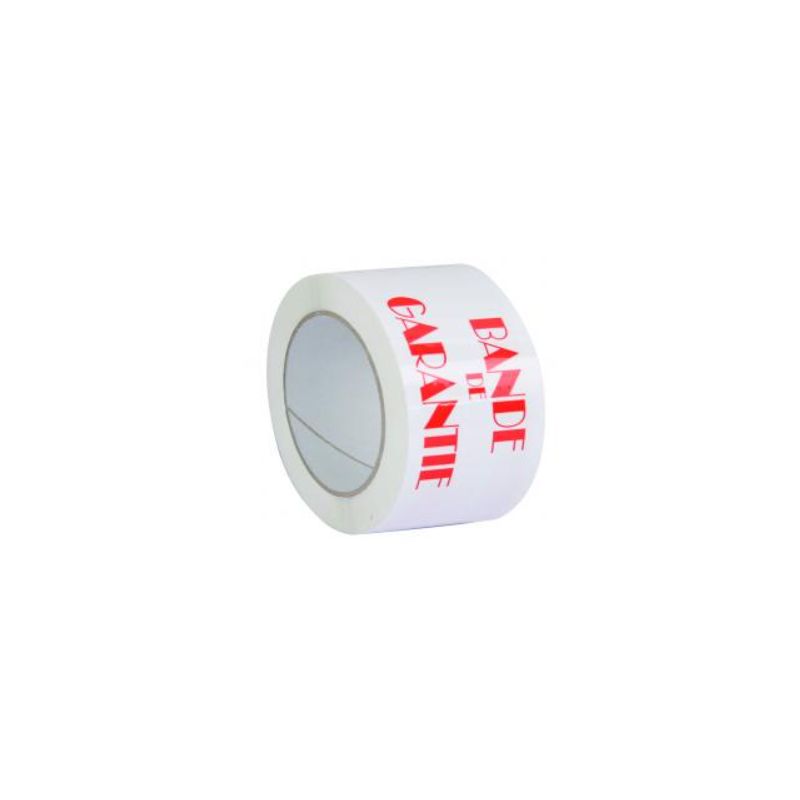 Ruban adhesif imprime bande de garantie polypropylene 28 microns silencieux economique 48mmx100m coloris blanc/rouge.