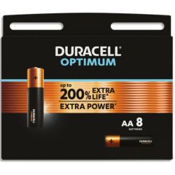  DURACELL Piles alcalines AA Optimum, 1,5 V LR06 MX1500, lot de 8 piles