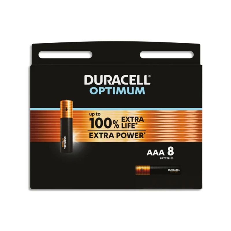 DURACELL Piles alcalines AAA Optimum, 1,5 V LR03 MN2400, lot de 8 piles