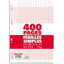 Sachet de 400 pages copies simples grand format A4 grands carreaux