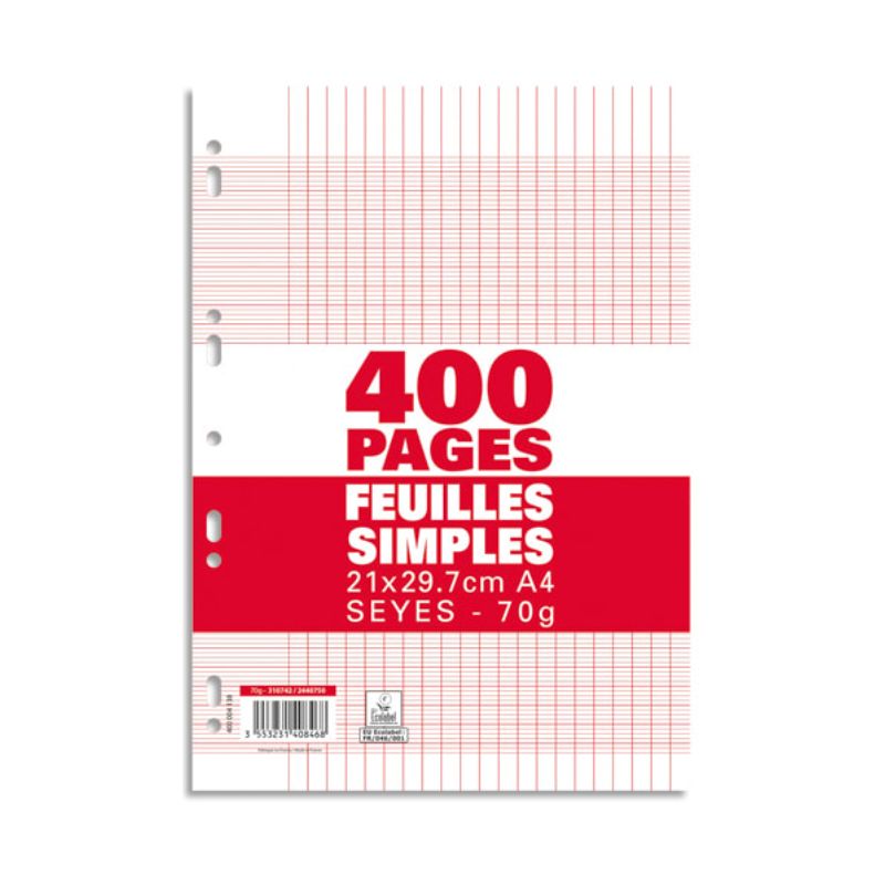 Sachet de 400 pages copies simples grand format A4 grands carreaux