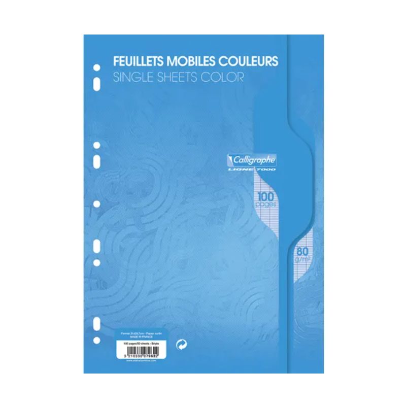 CALLIGRAPHE Feuillets mobiles bleu perf 2trous 80g 100pges grands carreaux format A4-Sous film-CAL7000