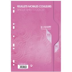 CALLIGRAPHE Feuillets mobiles rose perf 2trous 80g 100pges grands carreaux format A4-Sous film-CAL 7000