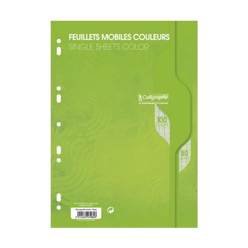 CALLIGRAPHE Feuillets mobiles vert perf 2trous 80g 100pges grands carreaux format A4-Sous film-CAL 7000