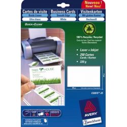 AVERY Paquet de 75 cartes de correspondance mate Laser 220g format 210x99mm Quick&Clean