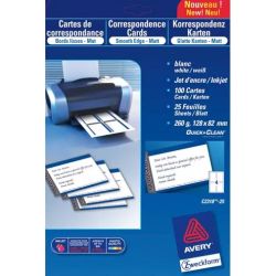 AVERY Pochette de 100 cartes de correspondance 82x128mm Quick&Clean 260g impression recto-verso