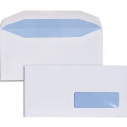  Boîte de 1000 enveloppes Blanches gommées 80g mise sous pli automatique DL2 114X229 fenêtre 35x100