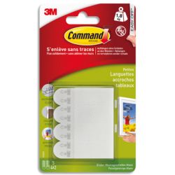 POST-IT Blister de 8 Languettes de fixation Command(TM) pour tableau, Petit modèle blanc Poids max 1,8 Kg