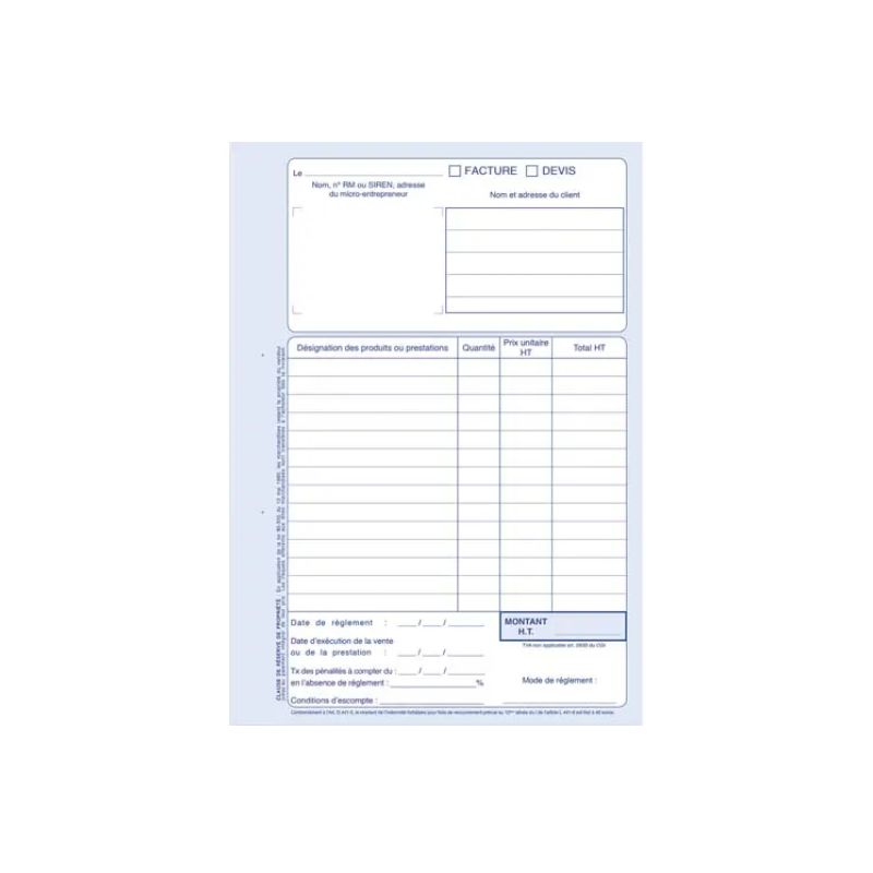 ELVE Manifold auto entrepreneur autocopiant factures format 210x297mm