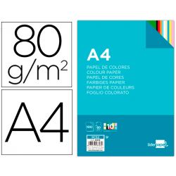 Papier couleur liderpapel multifonction a4 80g/m2 10 coloris assortis paquet 100 feuilles.