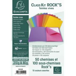 EXACOMPTA Paquet de 50 chemises 210g + 100 sous-chemises 80g ROCK'S en carte coloris assortis