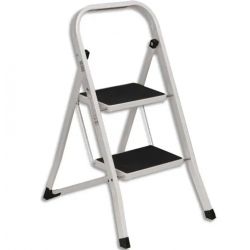 WONDAY Escabeau 2 marches acier époxy Blanc