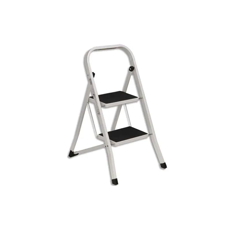 WONDAY Escabeau 2 marches acier époxy Blanc