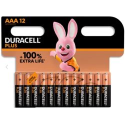 DURACELL Piles alcalines AAA Plus 100%, 1.5V LR03 MN2400, lot de 12 piles